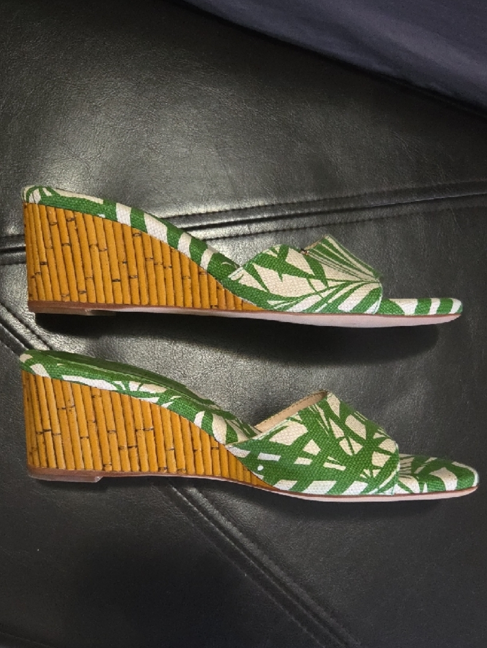 kate spade Green and Cream Palm-Print Slide Mules - Picture 9 of 10